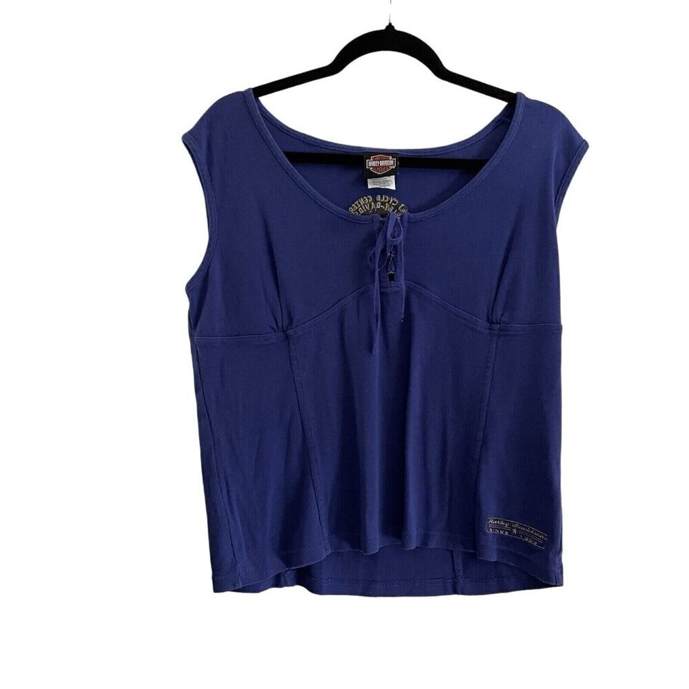 Harley-Davidson Women SZ XL Purple Sleeveless Tie Front Embroidered Tank Top